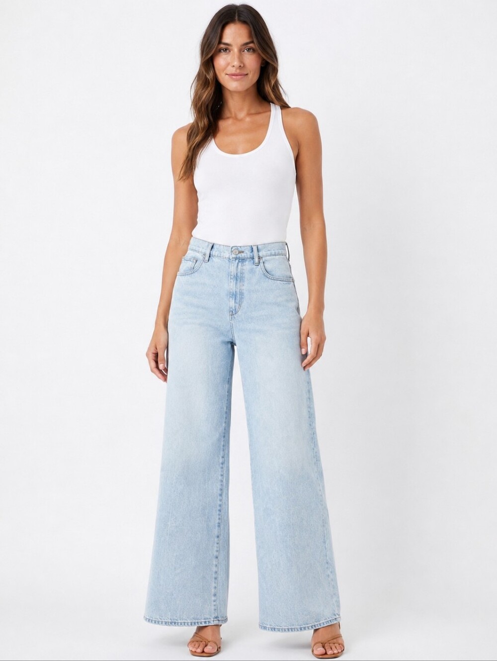 DL1961 Hepburn Wide Leg High Rise Jeans‎ Jet Stream Light Wash Size 29